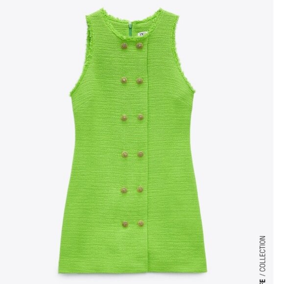 NWT ZARA Textured Weave Dress With Buttons M Green - Picture 12 of 13
